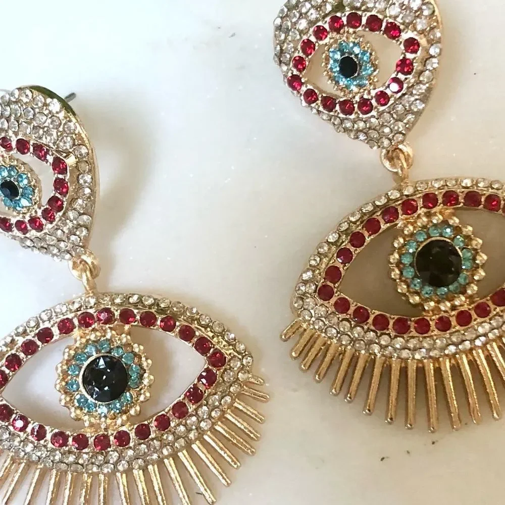 NEW! Bling Evil Eye and Heart Statement Earrings - Picture 5 of 12